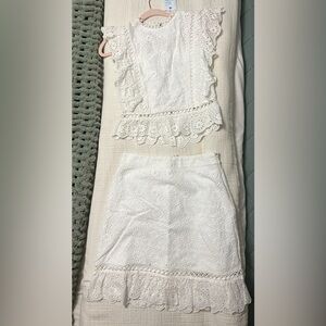 Elegant White Eyelet Skirt and top set